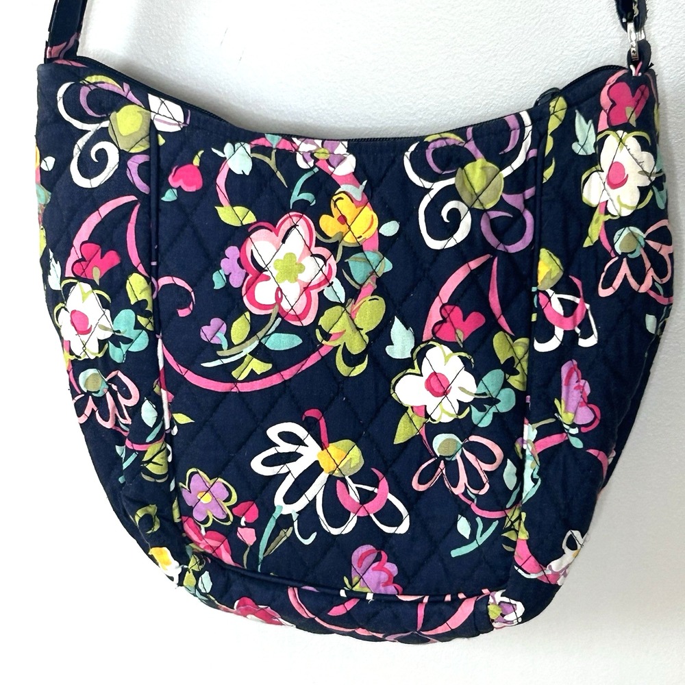 Vera Bradley Clare Crossbody Bag Navy Floral Ribbons Purse Travel Boho Cottage